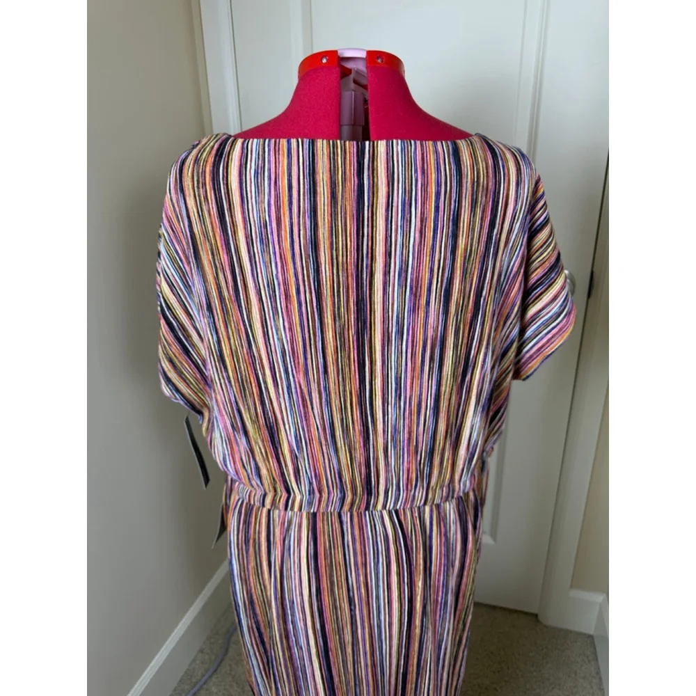 NWOT Women's Maggy London Woman Plus 18W Multi-color Striped Drawstring Dress